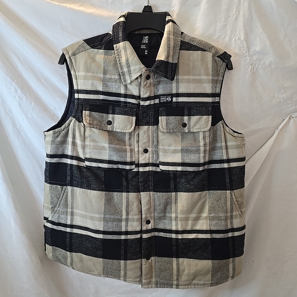 Mountain Hardwear Dolores Insulated‎ Flannel Plaid Vest Women's Sz M Black/beige